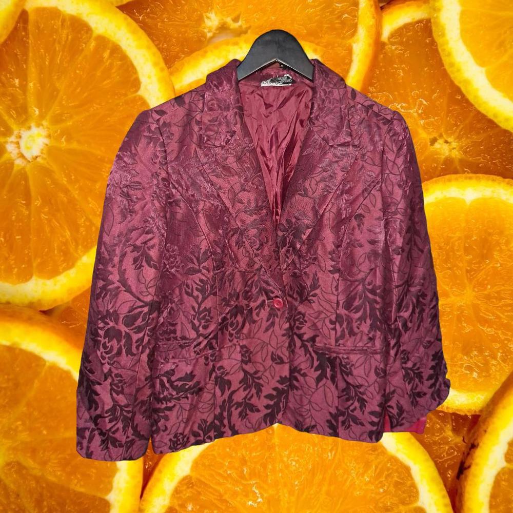 Dialogue Maroon Floral Embossed 1 Button Blazer‎ Size 4